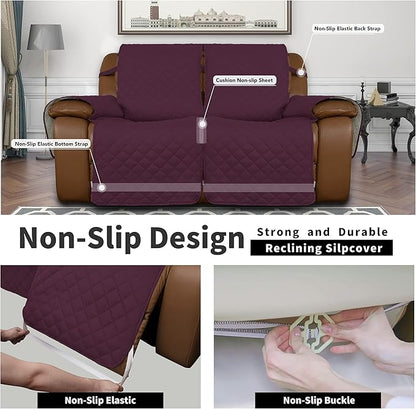 Easy-Going Oversized Loveseat Recliner Cover, Reversible Couch Cover for Double Recliner, Split Sofa Cover for Each Seat with Elastic Straps for Kids, Dogs, Pets(Oversized 2 Seater, Wine/Beige)