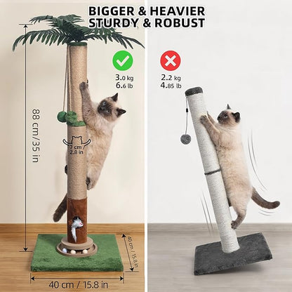 Fantasreen Cat Scratching Post 35'' Tall Cat Scratcher, Scratching Posts for Indoor Cats with Cat Toy Mouse, Interactive Wooden Track Ball for Kittens Adults Cats