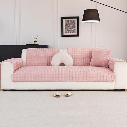 Velvet Couch Cover, Washable Sectional Sofa Cover, Anti Slip Sofa Slipcover for 3 Cushion Couch Sofa L Shaped Armrest Backrest, Furniture Protector Covers for Pets Kids(1PC,Pink,36"×71")