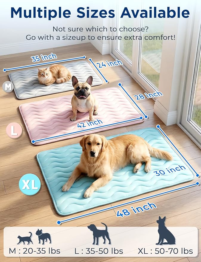 Dog Cooling Mat for Large Dogs, 42"x28" Breathable Self Cooling Crate Mat for Dogs & Cats, QMAX>0.5 Portable Washable Pet Cooling Pad for Dog Bed Thickened Cool Fiber Indoor/Outdoor Summer,Grey