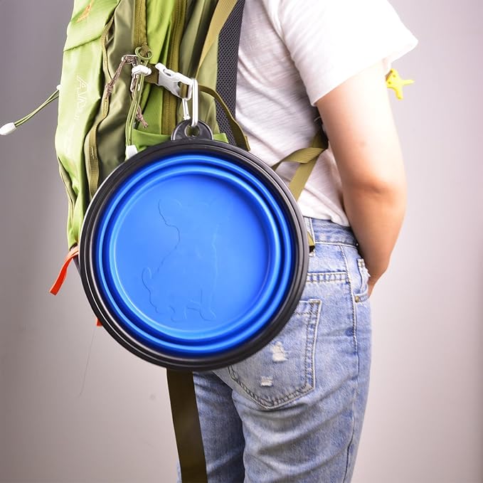 Extra Large Collapsible Dog Bowl, 3L XL Travel Dog Bowl, Foldable Travel Water Dish, 102oz X-Large Portable Collapsable Traveling Bowls with Carabiner for Dogs Walking, Hiking (Blue)