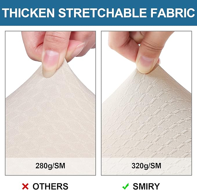 Smiry Waterproof Seat Covers for Dining Room Chairs Set of 6, Stretch Jacquard Removable Washable Chair Seat Slipcovers Protector, No Rear Covers, Beige