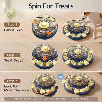 KADTC Dog Puzzle Toy, 3 Levels of Step-by-Step Challenge, Spin to Release Treat Dispenser, Slow Feeder & Mental Stimulation Enrichment Toy for Small Medium Large Dogs