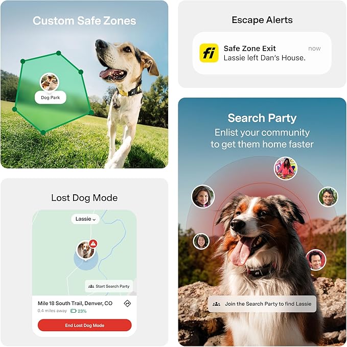 Fi New Series 3+ Smart Dog Tracker Collar [6 Month Membership Included] GPS Tracker for Dogs with Health & Behavior Monitoring, Escape Alerts, Waterproof, LED, Apple Watch Compatible (Yellow, Large)