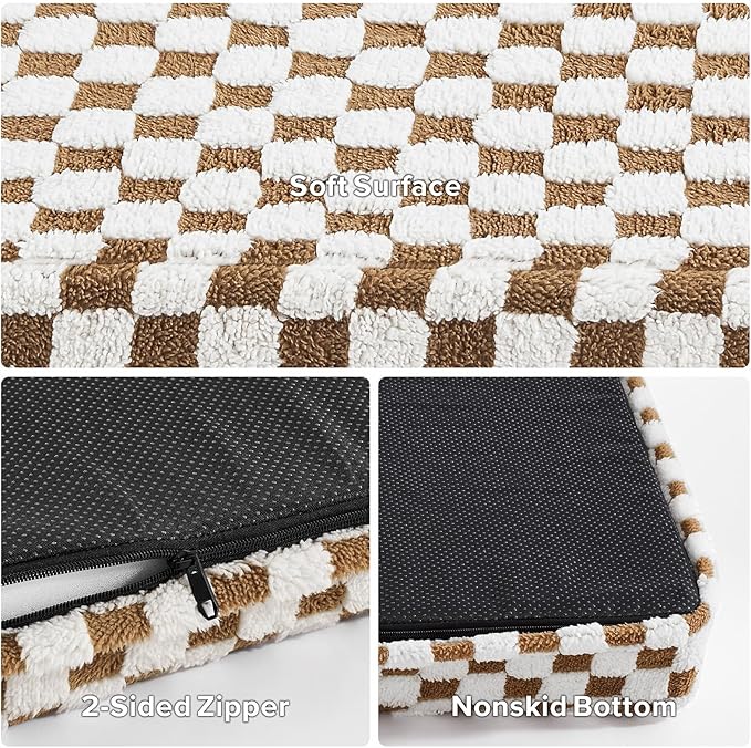 JOEJOY Dog Bed for Medium Dogs, Large Orthopedic Dog Bed with Removable Washable Cover, Cute Modern Plush & Memory Egg Crate Foam Dog Bed, 30 x 20 inch, Brown