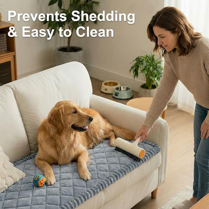 Smiry Fuzzy Couch Cover for Dogs, Non Slip Washable Pet Sofa Cover, Scratch Proof Hair Resistant Plush Sofa Slipcover, Pet Friendly Couch Cushion Protector for Cat, Grey, 27.6" x 82.7"