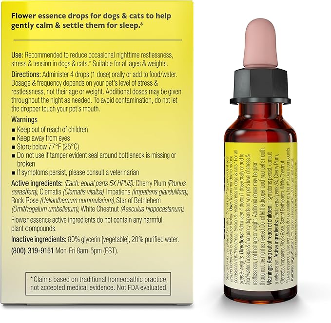 Rescue Pet Sleep Dropper - 10 mL - Sleep Aid for Dogs & Cats with Bach Natural Flower Essences - Sedative-Free, Homeopathic Liquid Formula - For All Breeds, Ages & Weights