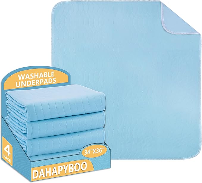 DAHAPYBOO Washable Underpads, 34”x36” 4Pack Incontinence Bed Pads,Heavy Absorbency Reusable Bed Pads for Elderly,Kids,Adults and Pets,Bed Pads Washable Waterproof Quick Drying for Bed, Sofa, Floor