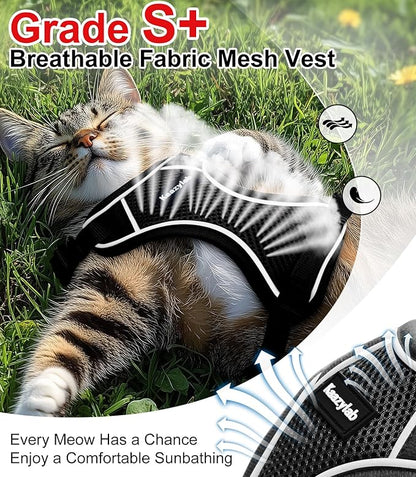 Cat Harness and Leash for Walking Escape Proof Soft Adjustable Cat Leash Breathable Comfortable Vest Easy to Wear Kitten Harness for Outdoor Travel (Black, M (13-18lb))