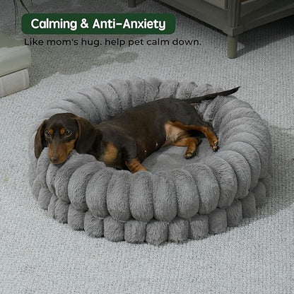 BALANCE Luxury Donut Dog Bed, 24 Inches Round Dog Beds for Small Dogs Washable, Orthopedic Calming Pet Bed for Puppy and Cats with Anti-Slip Bottom (Gray)