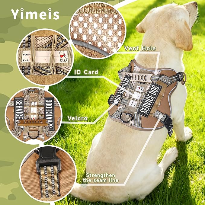 Service Dog Tactical Vest Harness and Leash Set Medium Sized Dog Emotional Support- Tactical Dog Harness Training Collar with Name (Khaki, S)