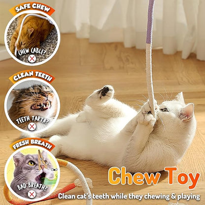 Cat Chew Toys 3PCS Sisal Ropes Toys for Indoor Cats Teeth Cleaning Toys for Kitten, Bite Resistant Catnip Toys Interactive Play Cat Nip Kitty Kicker Toys for All Breeds
