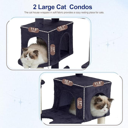 Gitelsnour Cat Tree for Indoor Cats Large Adult, 70.5'' Cat Tower with Scratching Post, Sturdy Steel Pube Cat Tree Tower with Large Playing Platfrom, Hammock and Basket, Top Perch, Drak Gray GCT024G