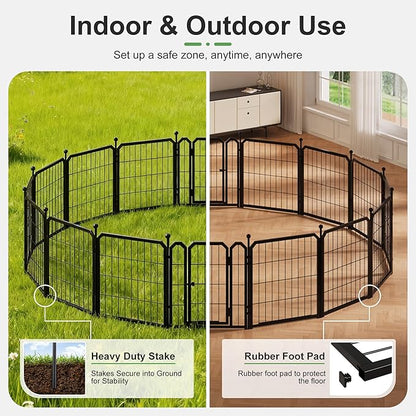 Dog Playpen for Indoor & Outdoor, 24 inch 16 Panels Metal Puppy Playpen for Puppies/Small Dogs, Large Dog Pen with 2 Doors, Sutible for Yard, Camping, Travelling, Black