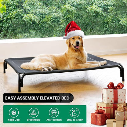 Elevated Dog Bed Raised Outdoor Dog Cot for Large Dogs, Installation Requires No Tools, Frame with Washable Cooling Breathable Mesh Anti-Slip Feet, Indoor Pet Bed, Black, 43.3 Inches