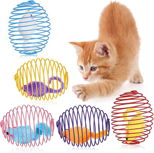 Jecery 5 Pcs Cat Spring Balls Toys Stretchable Rolling Balls Colorful Playful Coils Interactive Action Toy Caged Rats for Kitten Pet Supplies (Mouse,Multicolor)