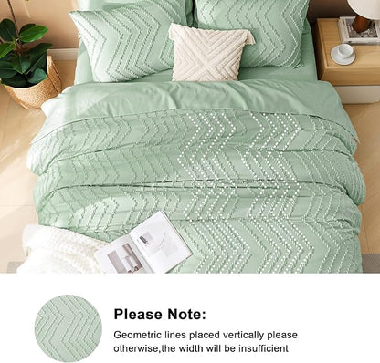 Litanika Super King Size Comforter Set with Sheets Sage Green - 7 Pieces Bed in a Bag Oversized King Boho Tufted Complete Bedding Sets with Comforter, Sheets, Pillowcases & Shams