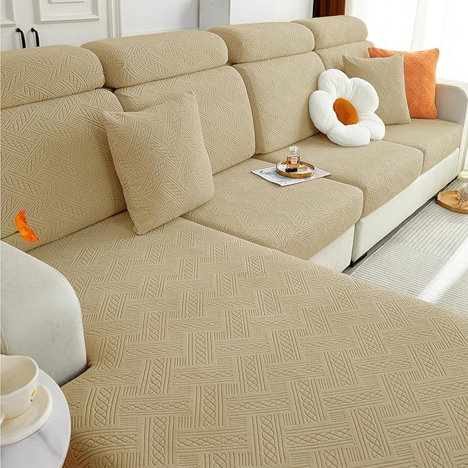hyha Individual Couch Cushion Covers, Stretch Magic Sofa Seat Cushion Covers Washable, Dog Couch Sofa Slipcover for Pets, Kid with Elastic Bottom(Large, Taupe)
