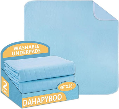 DAHAPYBOO Washable Underpads, 36"x36" 2 Pack Incontinence Bed Pads, Heavy Absorbency Reusable for Elderly, Kids, Adults and Pets, Waterproof Quick Drying for Bed, Sofa, Floor