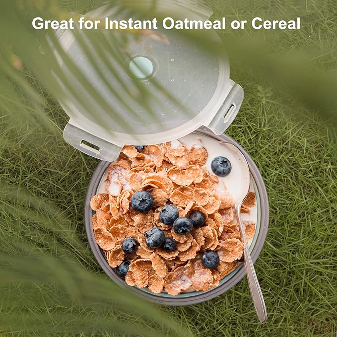 ColorCoral Camping Bowl with Lid Large Collapsible Silicone Bowl (2-pack) 1200ml/42oz per unit and Foldable Stainless Steel Fork for Travel and Camping Microvave and Fridge Food Storage