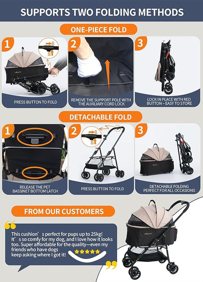 MILA&LOUIS Dog Stroller, 26" Pet Cradle for Medium Dog, Lightweight Foldable Dog Stroller for Multiple Small Pets Durable PU 4-Wheel Dog Strollers, Pet Stroller for Dogs & Cats up to 55Lbs