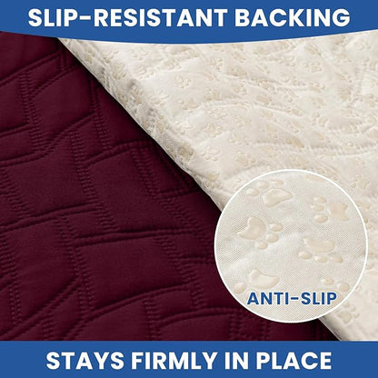 Waterproof Dog Bed Cover, Non-Slip Dog Blanket for Couch, Couch Covers for Dogs Washable, Pet Blanket for Furniture, Pet Bed Mat for Sofa, Car, Pet Supplies Christmas (52x82 Inch, Burgundy)