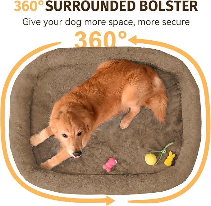 Orthopedic Dog Bed for Extra Large Dogs, XL Waterproof Dog Bed with Bolsters, Supportive Egg Crate Foam Pet Couch Bed with Removable Washable Cover & Non-Slip Bottom, Coffee