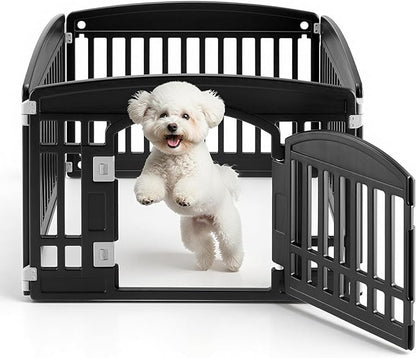 24" Plastic Dog Playpen 4-Panel Durable Pet Playpen for Puppies & Small/Medium Dogs, Portable & Foldable Pet Fence with Secure Locking Door, Black