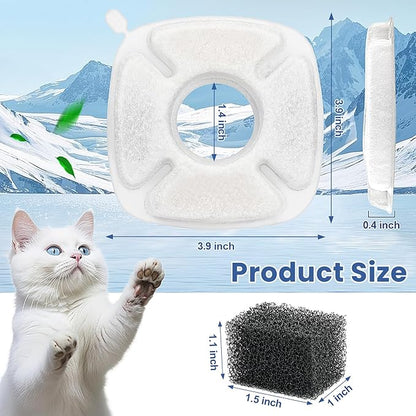 40 Pack Cat Water Fountain Carbon Filters, 20 Pcs Replacement Pet Filters with 20 Pcs Pre-Sponges Compatible with 67oz/2L 95oz/2.8L 135oz/4L Automatic Cats Dog Water Fountain Dispenser