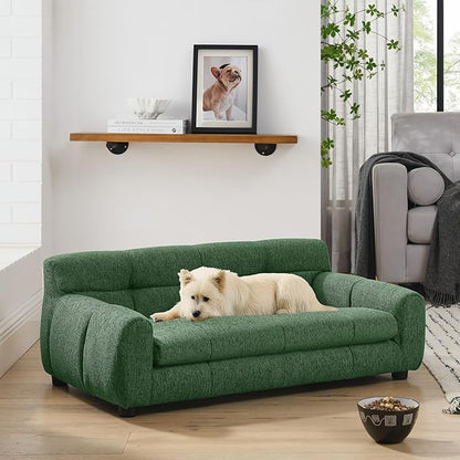 Dog Couch Bed with Backrest and Armrest, Durable Pet Sofa with Upholstered Foam Cushion, Elevated Dog Couch Bed with Legs for Medium Dogs, Emerald Green