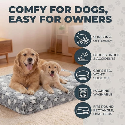 Youyole Large Washable Dog Bed Cover Replacement Waterproof Rectangle Bed Cover for Dog Gray Pet Beds Protector Sheet with Lovely Star Print for Donut Beds & Pet Couch, 36 x 27 x 6 inch