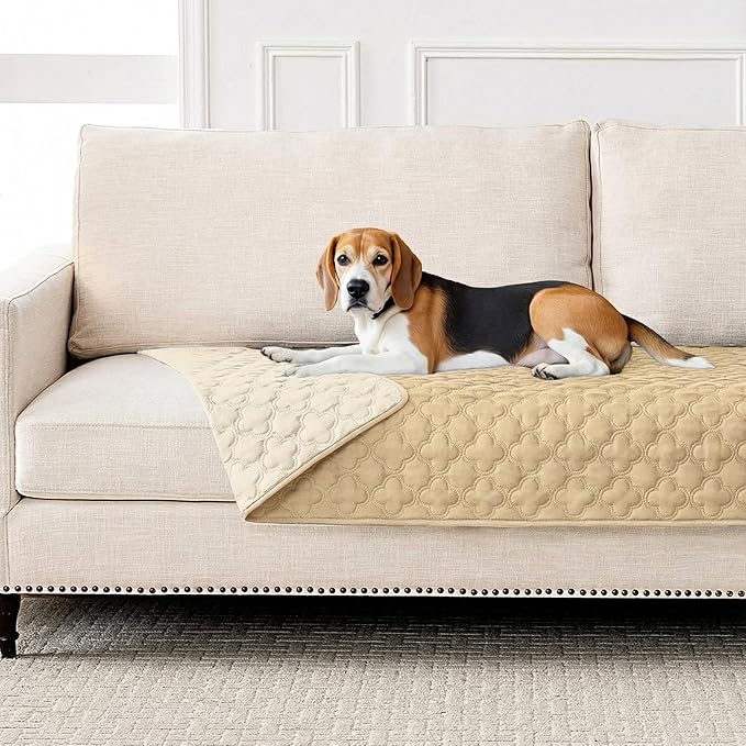 FunFurry Waterproof Dog Blanket, Couch Cover for Dogs Washable, Reversible Dog Bed Cover, Couch Furniture Protector. (Dark＆Light Beige, 30 X 53 Inch - 1 Pack)