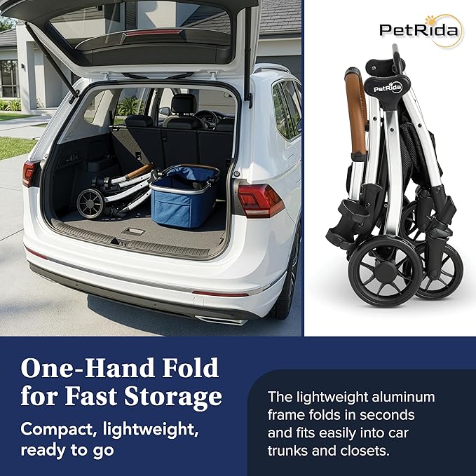 Luxury Pet Stroller with Detachable Carrier | Lightweight Design with Easy One-Hand Fold & Spacious Storage Basket | Safe & Comfortable Travel for a Small to Medium Dog or Cat, Blue