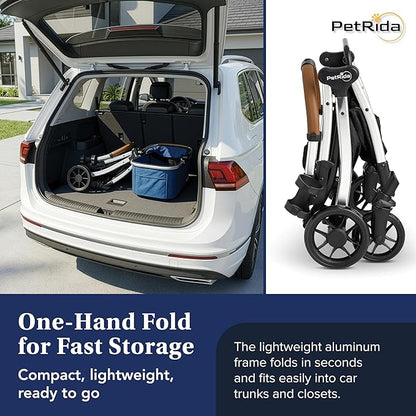 Luxury Pet Stroller with Detachable Carrier | Lightweight Design with Easy One-Hand Fold & Spacious Storage Basket | Safe & Comfortable Travel for a Small to Medium Dog or Cat, Blue