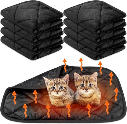 8 Pack Self Heating Cat Mat Self Warming Cat Bed Extra Warm Thermal Pet Bed Mat Reflects Body Heat Washable Dog Crate Pad for Indoor Outdoor Pets(Black,16 x 20 Inch)