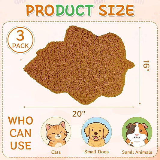 3 Pack Self Warming Pet Bed Leaf Shape Self Heating Cat Dog Mat Washable Thermal Sleeping Pad for Indoor Outdoor Hedgehog, Bunny, Sugar Glider, Rat, Chinchilla(Orange,Small-16 x20)