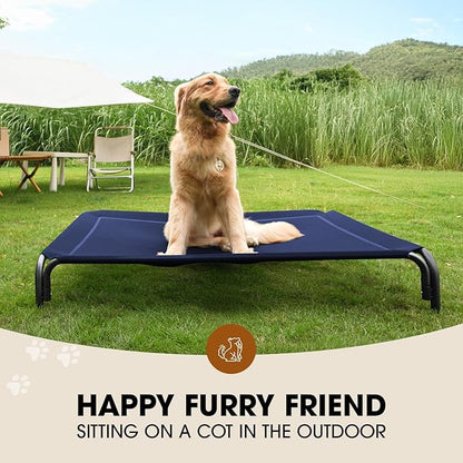 Czpalo Elevated Dog Bed, Raised Outdoor Dog Bed for Large Sized Dogs, Portable Cooling Pet Cot with Breathable & Washable Mesh, Indoor & Outdoor Pet Hammock with Skid-Resistant Feet.