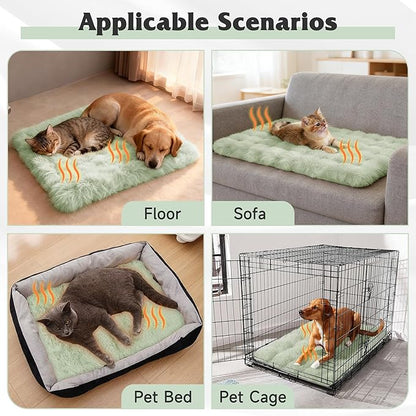 Self Warming Cat Bed, Self Heating Cat Mat & Warming Pad with Plush Fleece 18"x24", Non-Slip – Indoor Heated Cats Pad for Kittens, Small Dogs & Senior Pets,Green