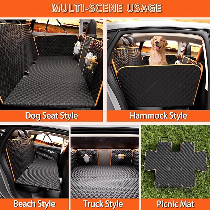 Chilino Back Seat Extender for Dogs - Large Space, Waterproof Dog Car Seat Cover for Back Seat with Hard Bottom Holds 420lbs, 600D Heavy-Duty Upgraded Material Dog Hammock for Car