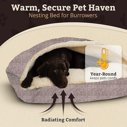 Snoozer Pet Products Luxury Rectangle Cozy Cave Dog Bed with Microsuede, Showdog Collection, Medium, Merlin Linen