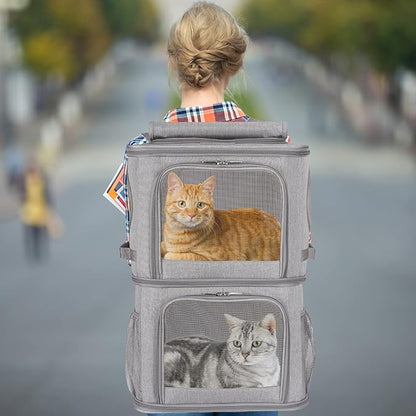 2-in-1 Extra Large Double Pet Carrier Backpack for Small Cats and Dogs, Portable Pet Travel Carrier, Super Ventilated Design, Ideal for Traveling/Hiking/Camping, XL