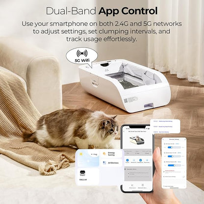 Open-Top Self-Cleaning Automatic Cat Litter Box-Smart APP Control (2.4G/5G) with Health Tracking&24H Backup, Dual Safety Sensors&Odorless Design for Multi-Cat Homes+3 Waste Bags
