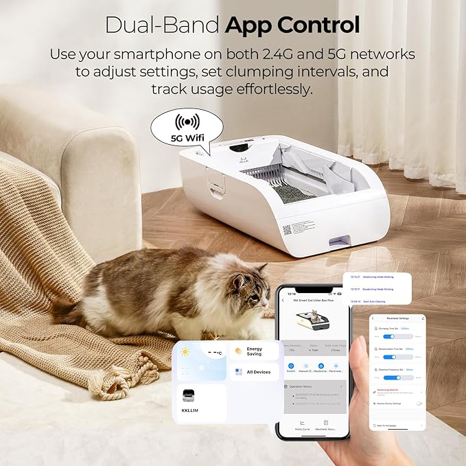 Open-Top Self-Cleaning Automatic Cat Litter Box-Smart APP Control (2.4G/5G) with Health Tracking&24H Backup, Dual Safety Sensors&Odorless Design for Multi-Cat Homes+with Tent