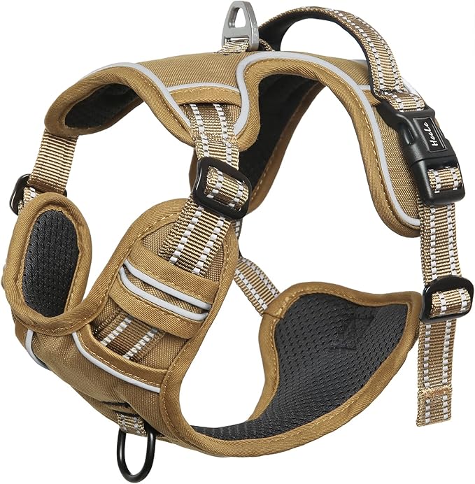 HEELE Dog Harness, Dog Harness for Small Medium Large Dogs No Pull Adjustable Padded Reflective Harness with Handle for Walking Training, Brown, S