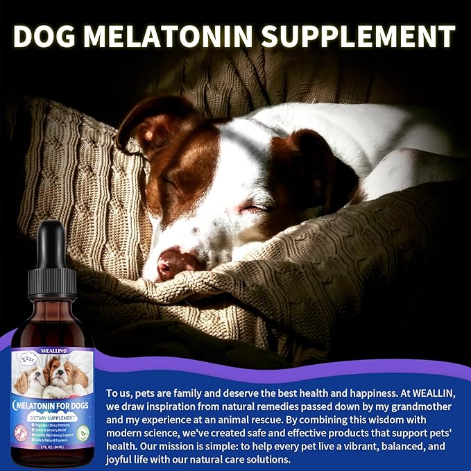 WEALLIN Melatonin for Dogs with L-Theanine & Chamomile | Anxiety Relief & Calming, Relaxation & Sleep Support Liquid Dog Melatonin | Fast-Absorbing & Bacon Flavor (2 PCS)