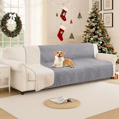 Waterproof Dog Blanket, Non-Slip Soft Pet Bed Cover, Couch Cover for Dogs Washable, Protects Sofa, Furniture, Crate, Car, Tear Resistant Leakproof Pet Blanket (82x82 Inch, Light Grey)
