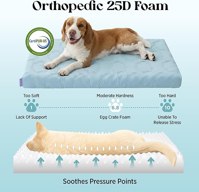 LE SURE Cooling Dog Bed, XXL Q-Max>0.5 Cooling Mat with Removable Washable Cover, Breathable Orthopedic Egg Crate Foam Non-Slip Summer Pad for Extra Large Active/Senior/Long-Haired Pets, 47x29 Inch