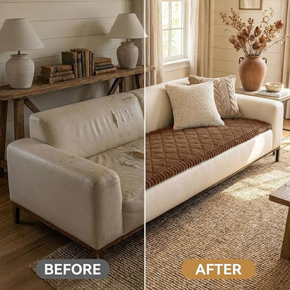Smiry Fuzzy Couch Cover for Dogs, Non Slip Washable Pet Sofa Cover, Scratch Proof Hair Resistant Plush Sofa Slipcover, Pet Friendly Couch Cushion Protector for Cat, Brown, 27.6" x 59"