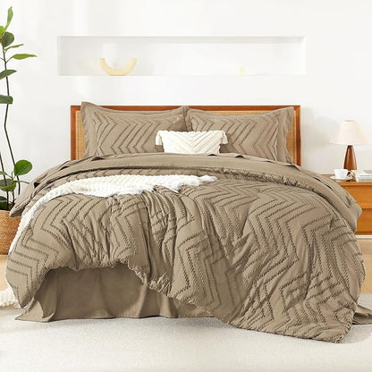 Litanika Taupe Comforter Set King Size with Sheets - 7 Pieces King Bed in a Bag Boho Tufted Complete Bedding Sets with Comforter, Sheets, Pillowcases & Shams