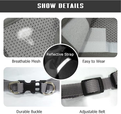 FEimaX Dog Harness and Leash Set for Walking, Soft Mesh Adjustable Easy Control Lightweight Cat Vest Harnesses with Reflective Strips, Escape Proof Small Dogs Cats Vests (Grey, X-Small)